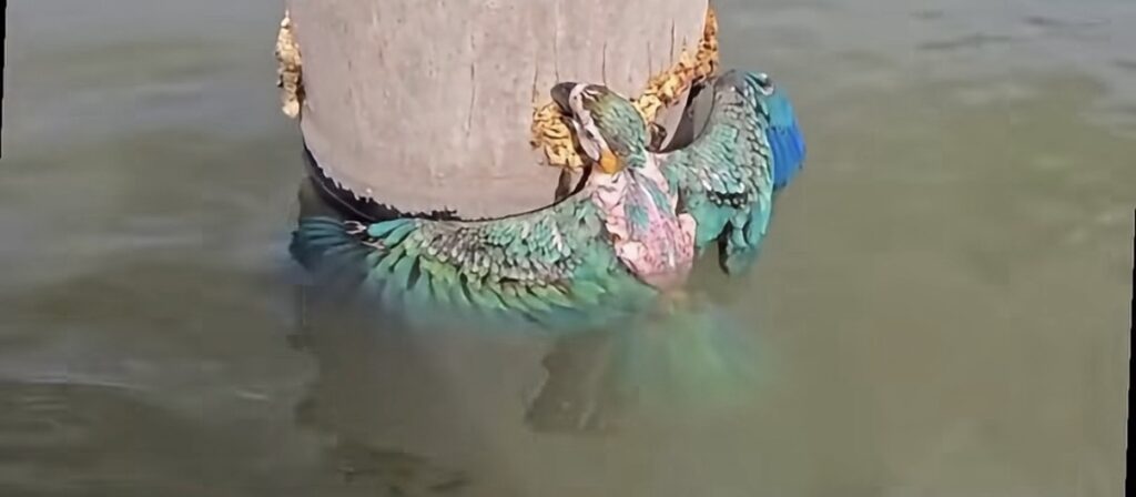 Pescador encontra arara em perigo e devolve ave ao ninho