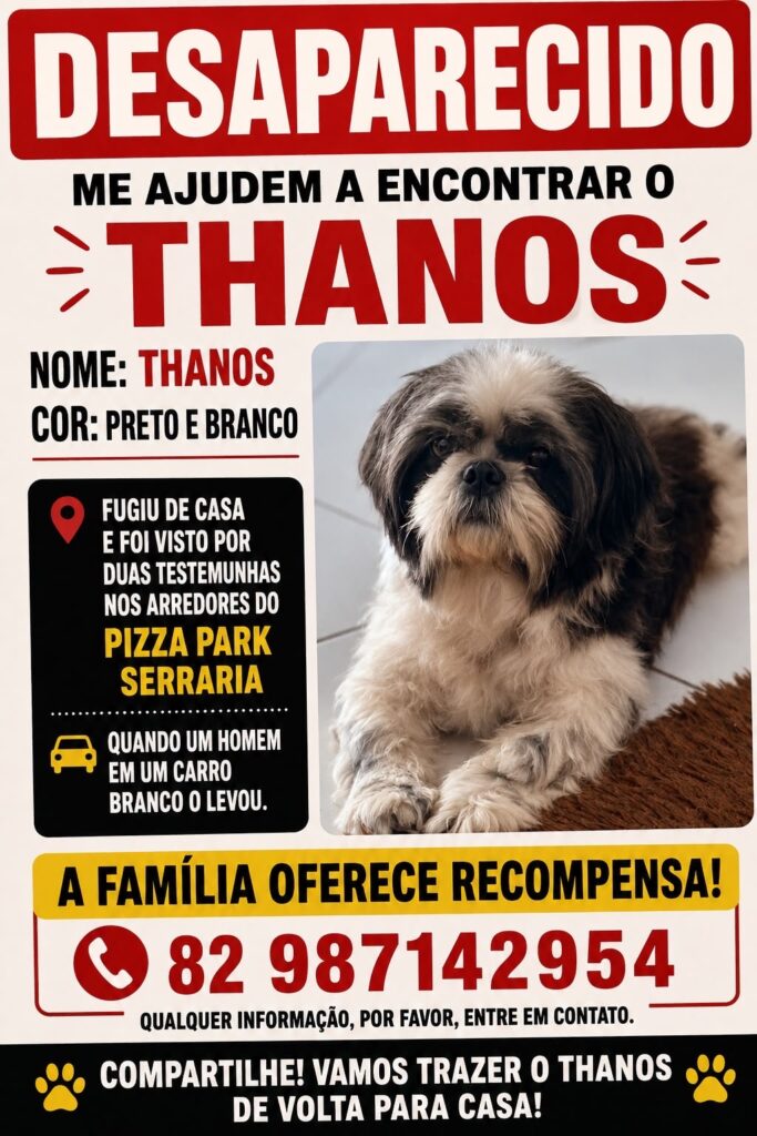 THANOS DESAPARECEU: NOSSA FAMÍLIA PRECISA DA SUA AJUDA